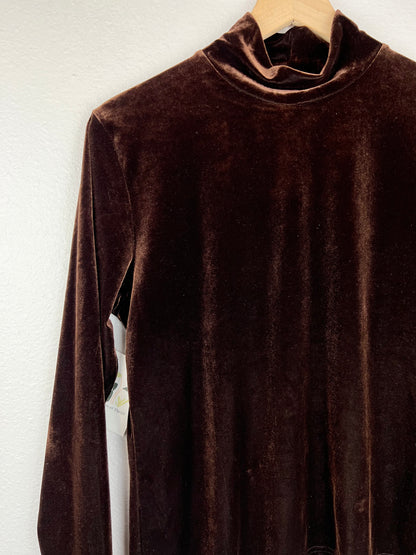 Brown Velvet Mock Neck Long Sleeve Top