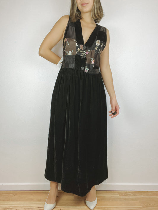 SALE Patchwork Velvet Maxi Dress
