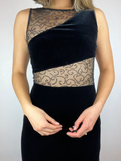 SALE Velvet and Sheer Cutout Maxi Dress
