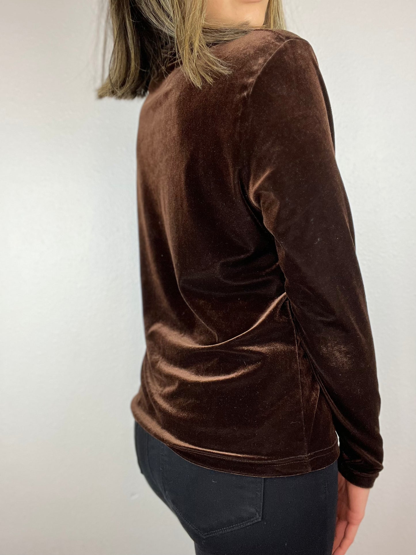 Brown Velvet Mock Neck Long Sleeve Top