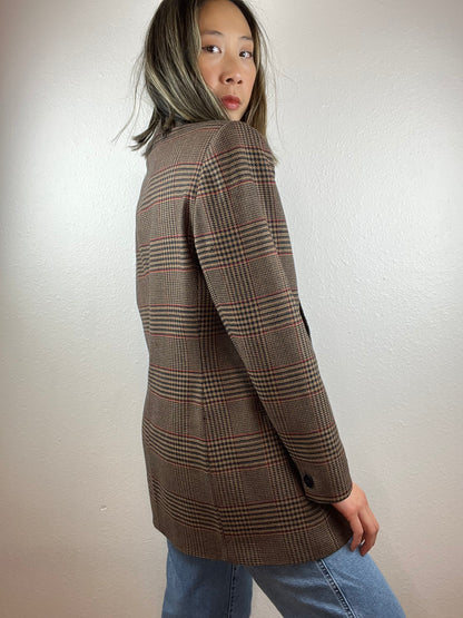 Wool Gingham 1-Button Blazer