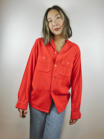 Vintage Cherry Red Button Up