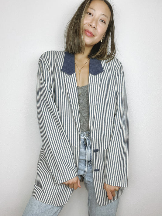 Vertical Striped 2-Button Blazer