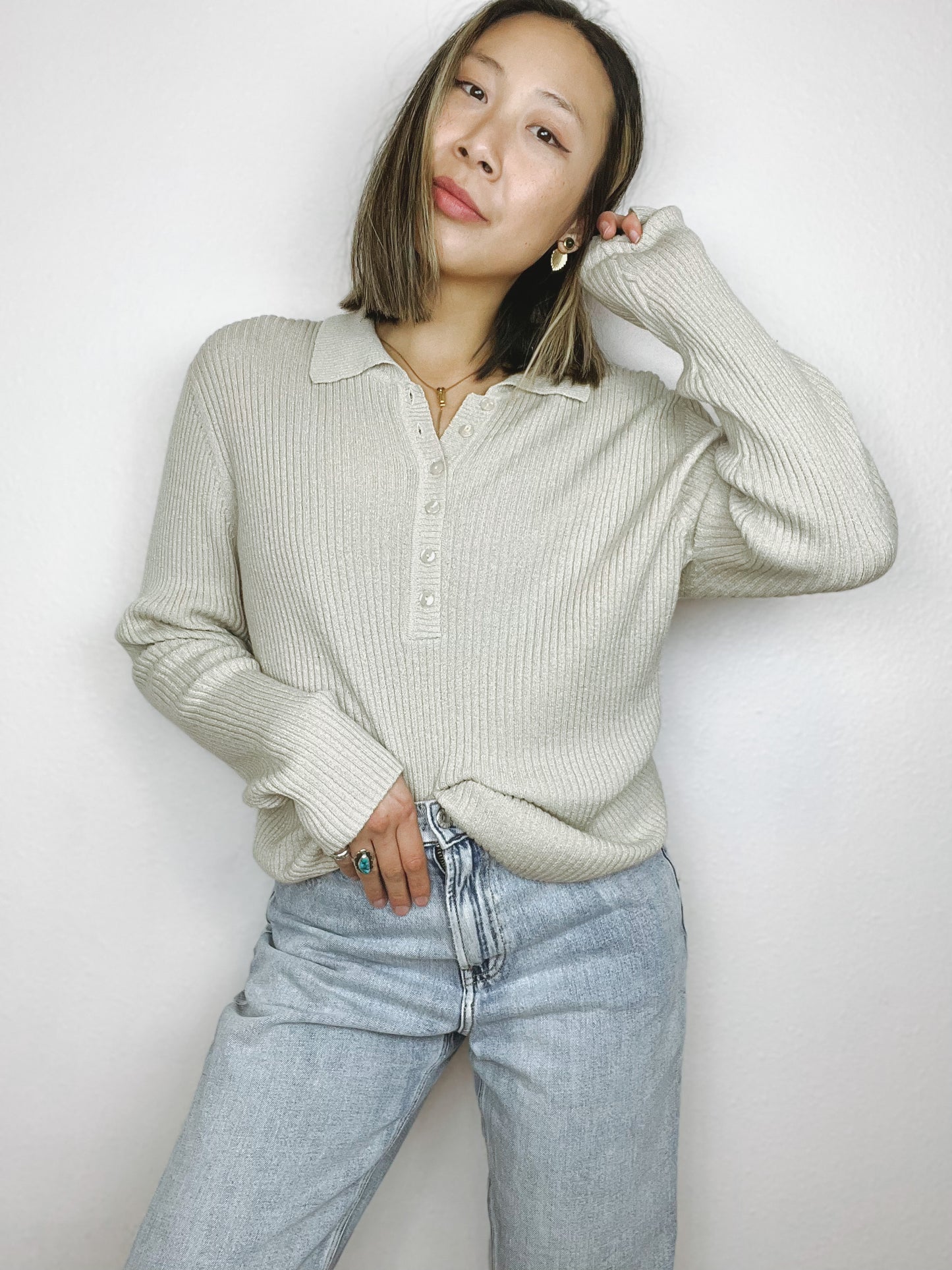 Ribbed 1/4 Button Up Sweater