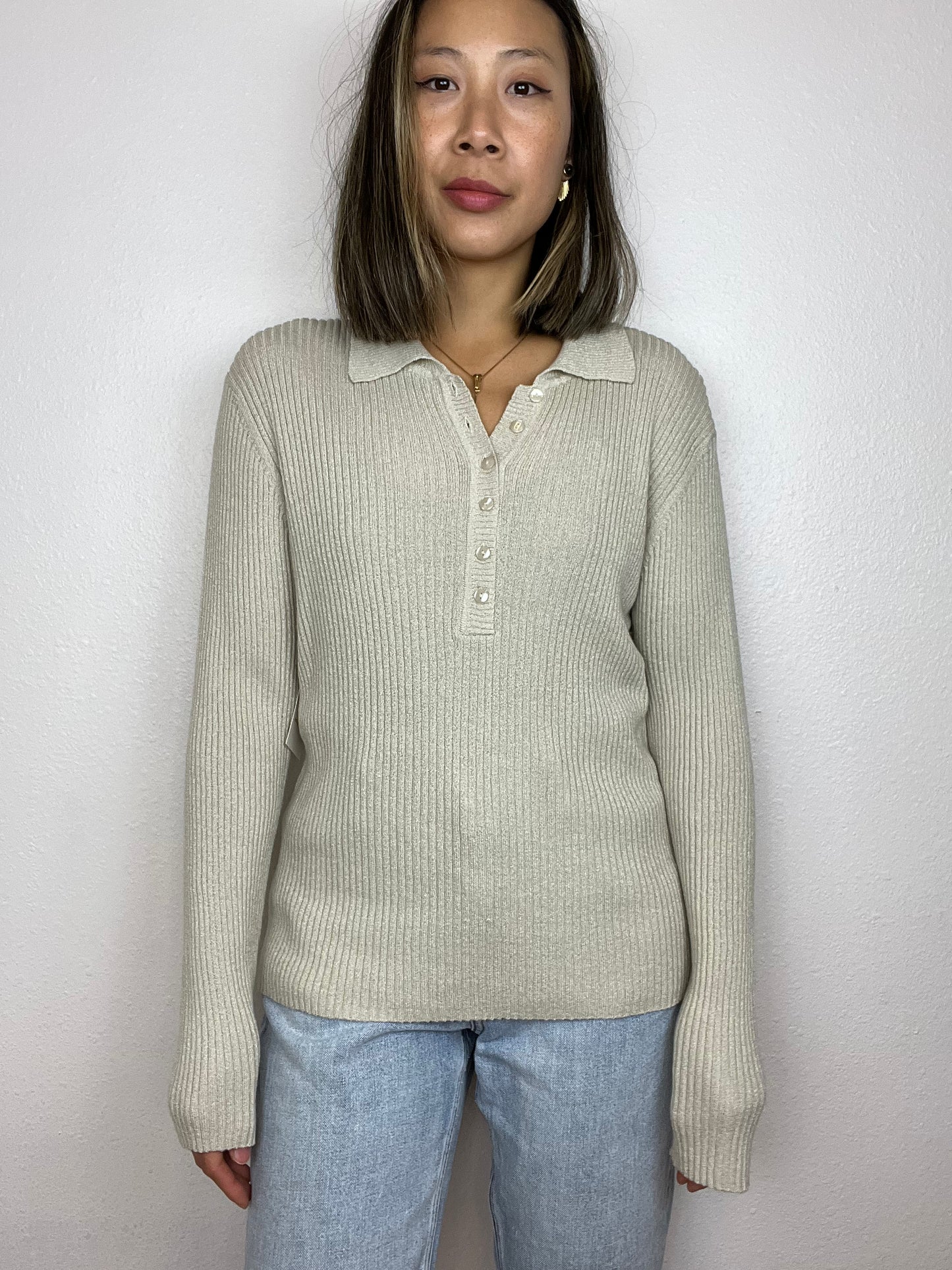 Ribbed 1/4 Button Up Sweater