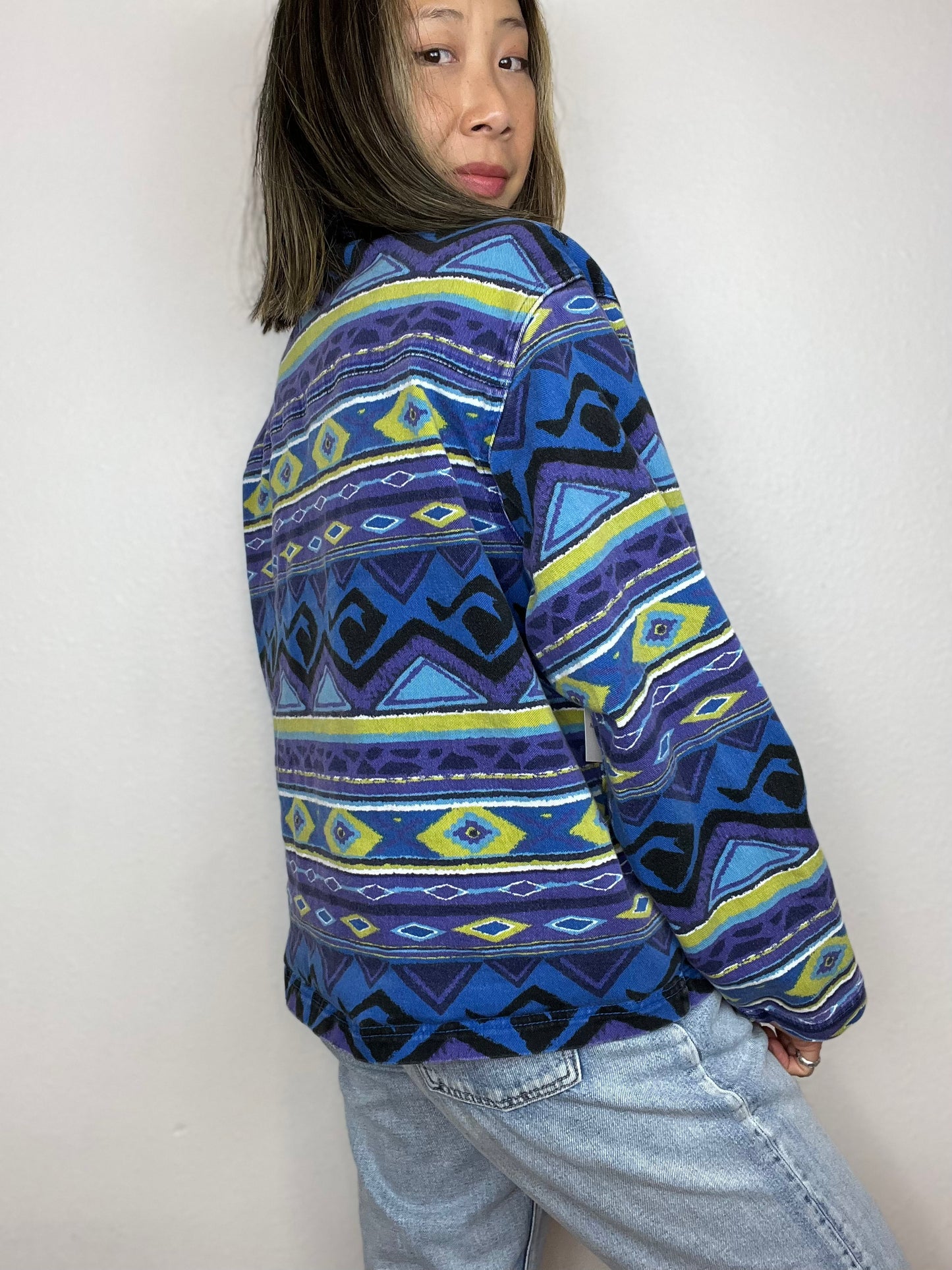 Chico's Patterned Denim Chore Coat