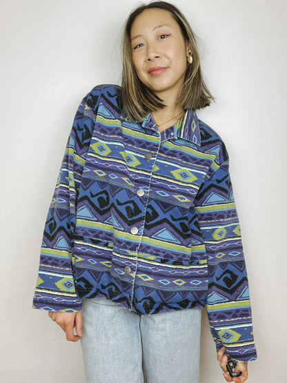 Chico's Patterned Denim Chore Coat