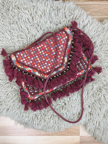 ibBan Handmade Boho Beaded Fringe Crossbody Bag