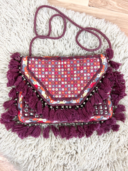 ibBan Handmade Boho Beaded Fringe Crossbody Bag