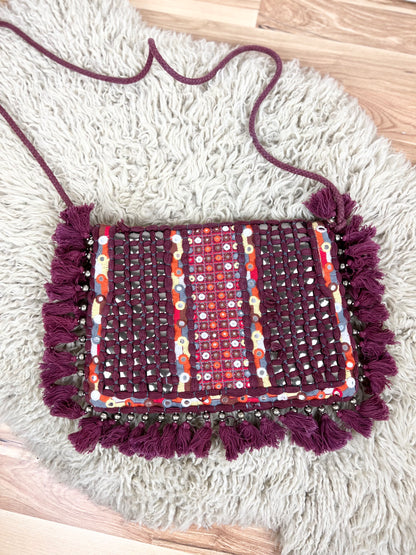 ibBan Handmade Boho Beaded Fringe Crossbody Bag