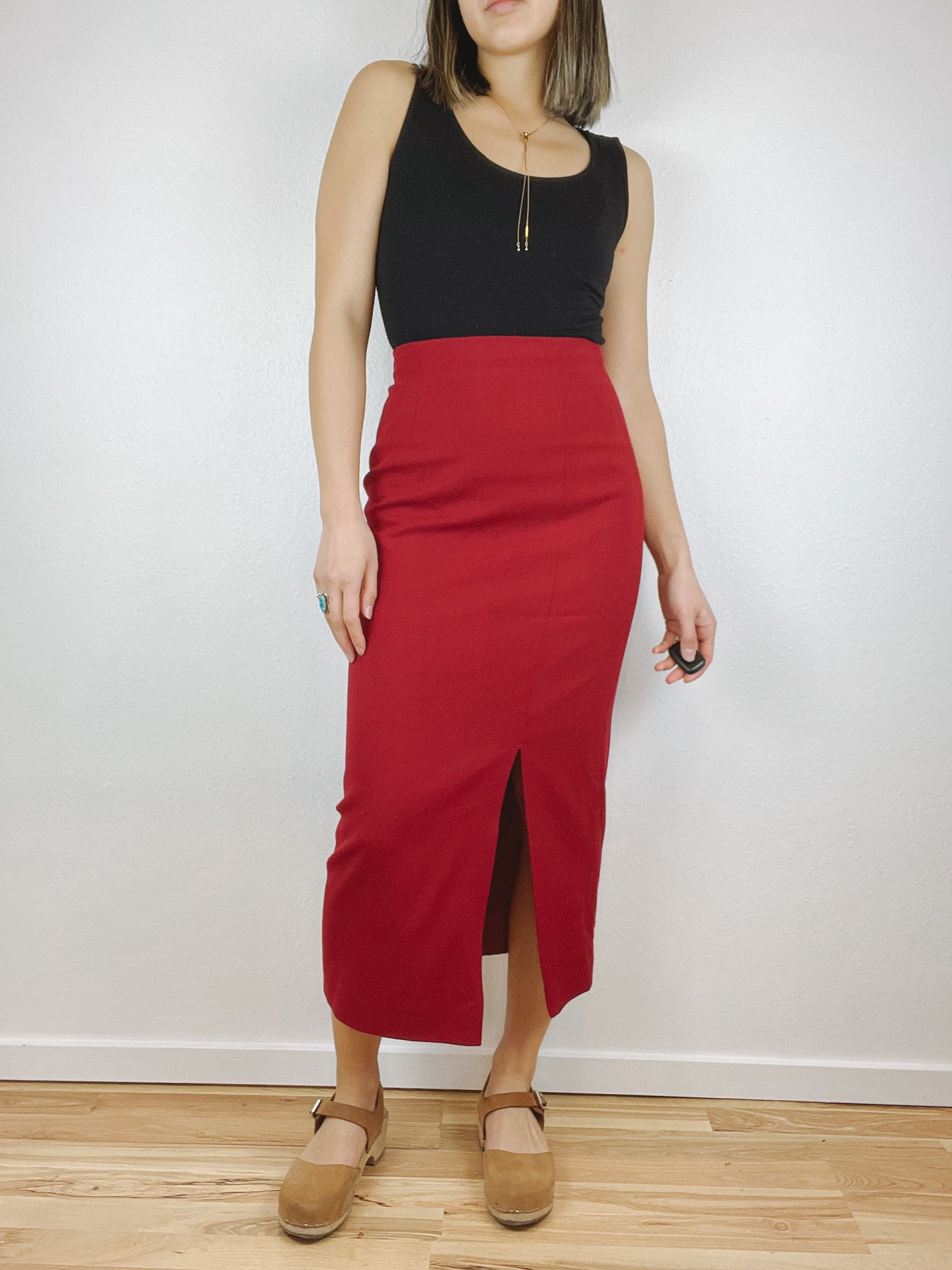 JH Collectible Cherry Red Wool Pencil Skirt